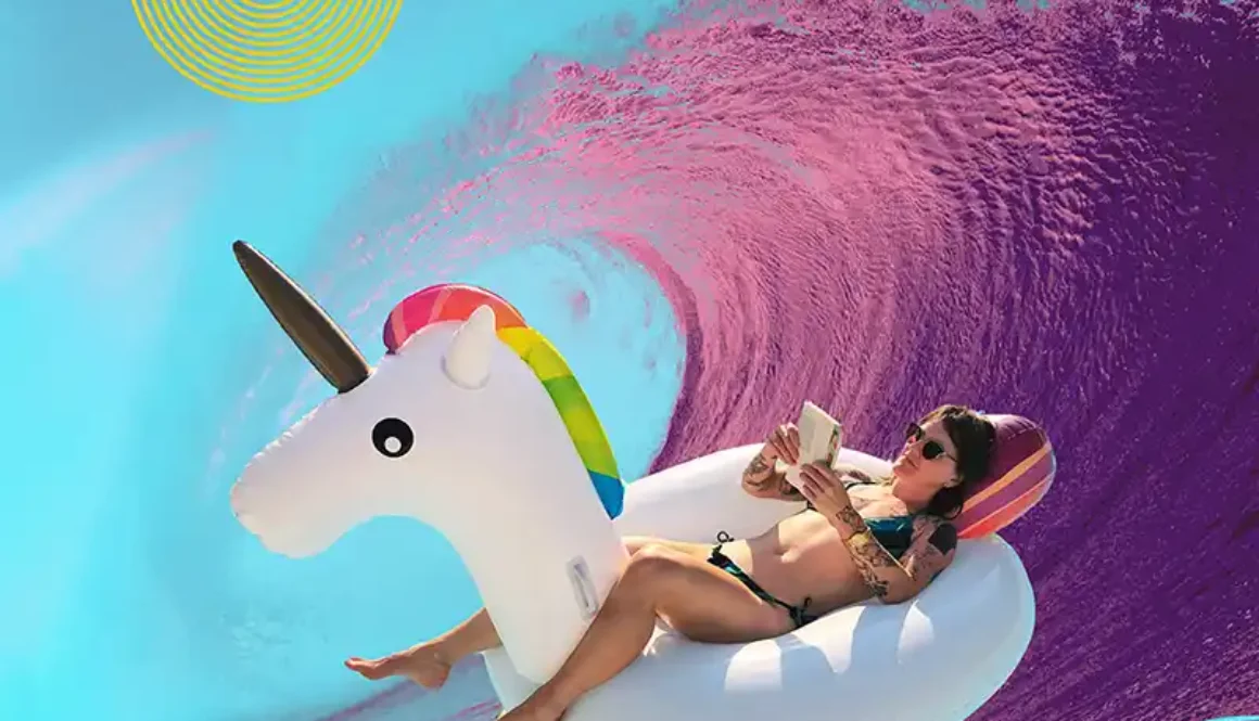 Big Pussy Energy Single Cover Art - Pink Wave + Abbe in a floating unicorn